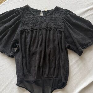 Women's free people Black Smocked Bodysuit Top